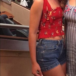 Red Flowery Ribbed Kendall & Kylie Crop Top